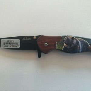 AI Blades Folding Pocket Knife with Bear Graphic - Black & Brown 3.5” blade